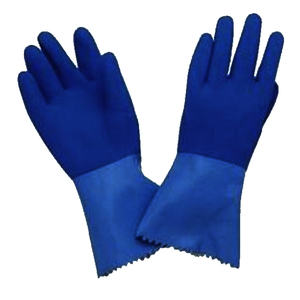 Paire de gants latex, intérieur tricot coton bleu T9